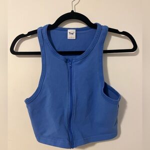 TNA Zip-Front Crop Tank in dusty Blue